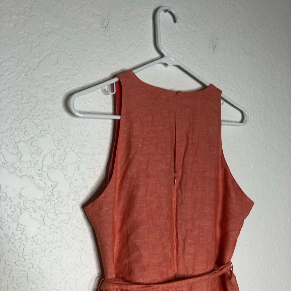 Banana‎ Republic coral orange linen blend sleeveless belted cropped jumpsuit 6P